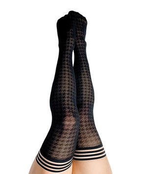 Kix'ies Meaghan Houndstooth Thigh High Black C by Kixies