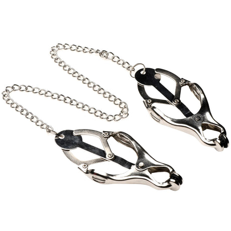 XR Brands Primal Spiked Clover Nipple Clamps, Silver with 12" Chain - MS-AH351