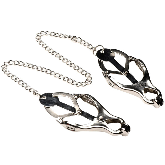 XR Brands Primal Spiked Clover Nipple Clamps, Silver with 12" Chain - MS-AH351