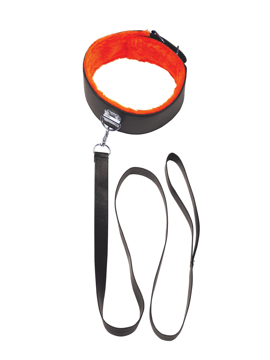 Icon Brands Short Leash with Orange-Fur Lined Collar — Black (20 in, 43 in) - ICB2319-2