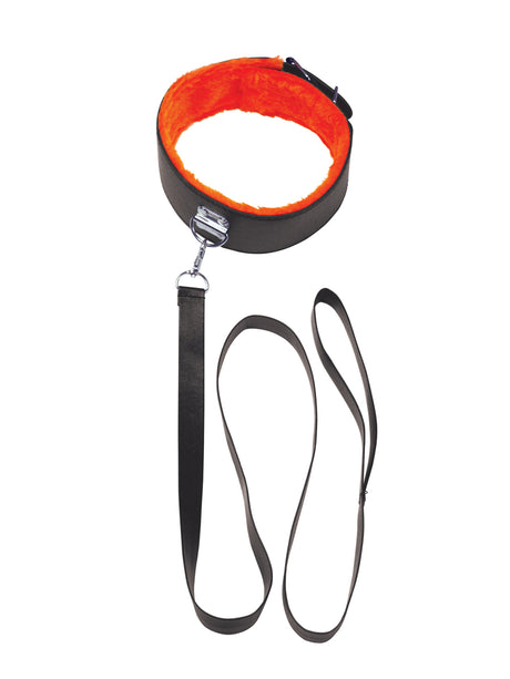 Icon Brands Short Leash with Orange-Fur Lined Collar — Black (20 in, 43 in) - ICB2319-2