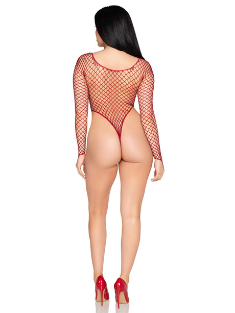 Leg Avenue High-Cut Industrial Net Bodysuit, One Size, Burgundy - LA-89377BUROS