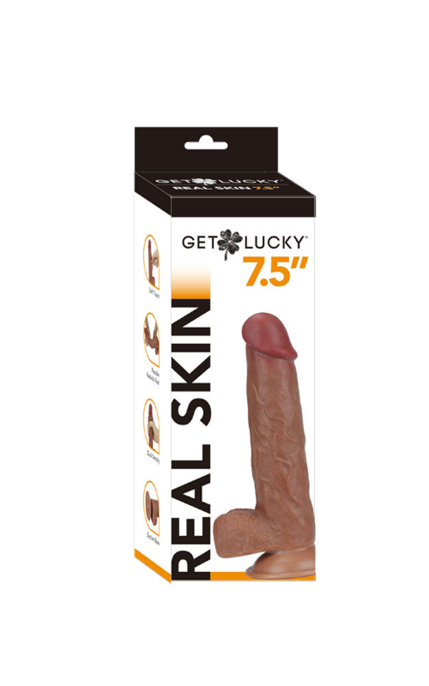 Get Lucky Real Skin 7.5" Dual Layer Dildo Light Brown