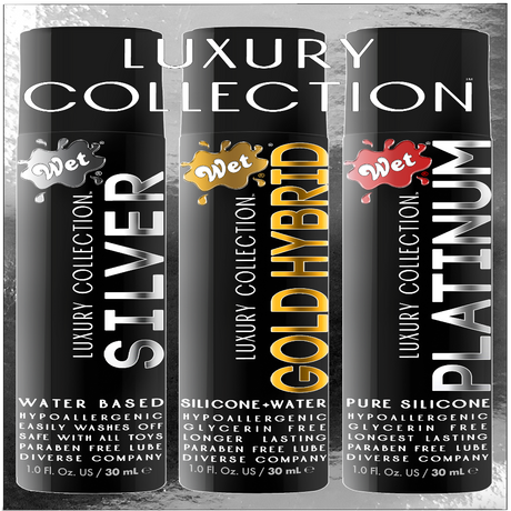 Wet Luxury Silicone Lubricant 3‑Pack — 1 fl oz Each (Silver/Gold/Platinum) - WT1000