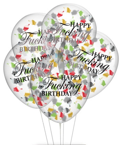 Little Genie Happy F***ing Birthday Confetti Balloons — 5 Pack, 11" - LG-CP1052