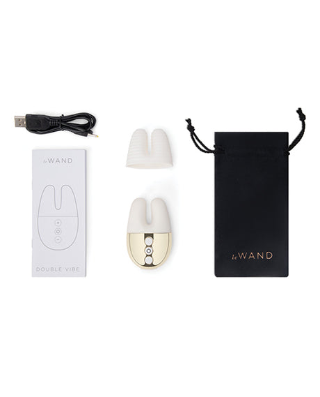 Le Wand Double Vibe Palm-Sized Rechargeable Vibrator — White Gold
