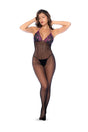 Mapale Fishnet Lace Bodystocking — One Size, Black/Purple - GE-1122BPOS
