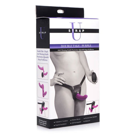 XR Brands Double Take 10-Setting Double-Ended Vibrating Strap-On — Purple - SU-AF864-PUR