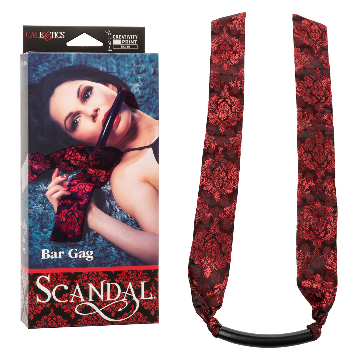 CalExotics Scandal Bar Gag with Red & Black Brocade Ties - SE2712083