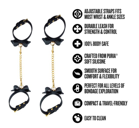 Blush Ardor Wrist & Ankle Restraint Set — Black with Bow - BL-55525