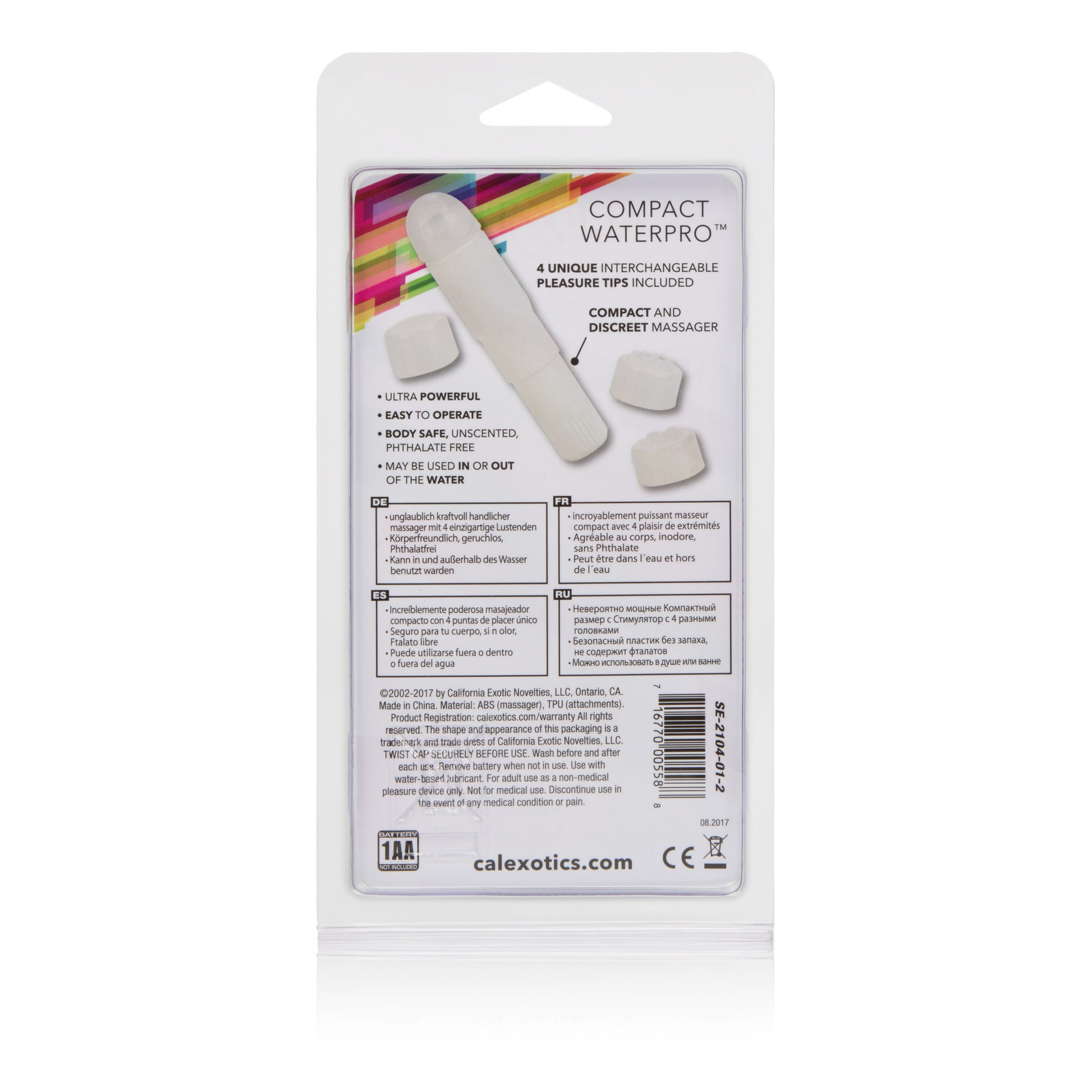 Compact Waterproof Personal Travel Massager With 4 Tips - White by CalExotics