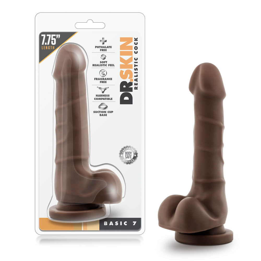 Blush Dr. Skin Realistic Dildo, 7.75-inch — Chocolate - BL-58116