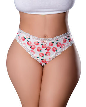 Sweet Treats Crotchless Thong w/Wicked Sensual Care Peach Lube - White QN by Exposed