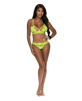 Strap-Tease Bra & Crotchless Panty Neon Yellow S/M by Exposed