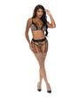 Purrfect Balconette Bra & Garter Panty Animal/Black L/XL by Exposed