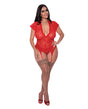 Ooh La Lace Cap Sleeve Basque & Tanga Panty Red QN by Exposed