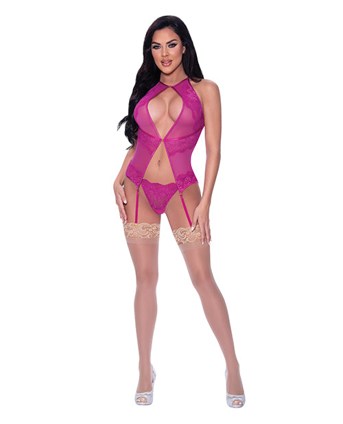 Berrylicious Lace Halter Basque & G-String Pink L/XL by Exposed