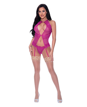 Berrylicious Lace Halter Basque & G-String Pink L/XL by Exposed
