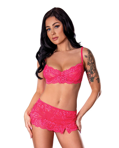 Get It Girl Lace Bra w/Skirt & Thong - Pink L/XL by Exposed