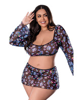 Hazy Dayz Shrooms Crop Top w/Skirt & Thong - Black QN by Exposed