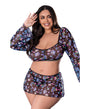 Hazy Dayz Shrooms Crop Top w/Skirt & Thong - Black QN by Exposed