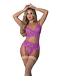 Butterfly Fantasies Cross Over Bralette w/Thong and Garter 3 pc Set - Neon Purple L/XL by Exposed