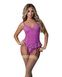Butterfly Fantasies Gathered Corset w/Cheeky Panty & Attached Garters 2 pc Set - Neon Purple S/M by Exposed