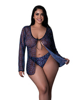 Hazy Dayz Butterfly Blacklight Reflective Tie Front Top & Thong 2 pc Set - Black Multi QN by Exposed