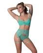 Caribbean Crush Demi Bra w/Thong & Garters 3 pc Set - Aqua L/XL by Exposed