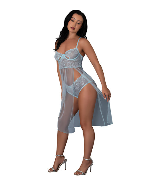 Blue Sky Long Chemise & Boy Short Panty - Light Blue L/XL by Exposed