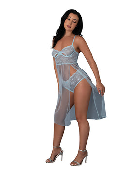 Blue Sky Long Chemise & Boy Short Panty - Light Blue L/XL by Exposed