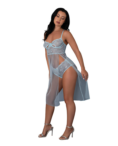 Blue Sky Long Chemise & Boy Short Panty - Light Blue L/XL by Exposed