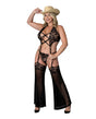 Black Cherry Plunge Top w/Removable Chaps & Cheeky Panty Set - Black QN by Exposed