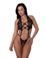 Black Cherry Plunge Top w/Removable Chaps & Cheeky Panty Set - Black S/M by Exposed