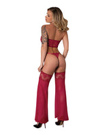 Black Cherry Plunge Top w/Removable Chaps & Cheeky Panty Set - Red S/M by Exposed