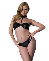Sinful Wet Look Bandeau & Panty Set - Black L/XL by Exposed
