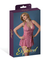 Wisteria Mist Mesh Halter Teddy w/Lace Up Details - Pink S/M by Exposed