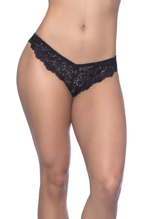 "Cage Back Galloon Lace Boyshort With Wrap Around  Elastic Detail - 1x/2x - Black OH-24-10653-BK1X2X"