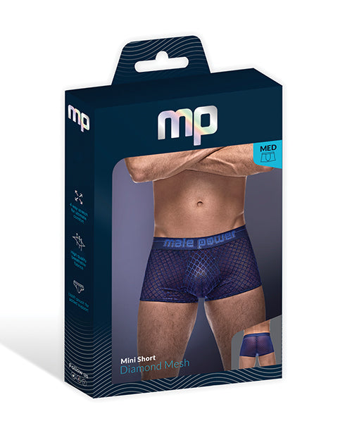 Male Power Diamond Mesh Mini Short — Blue, Large