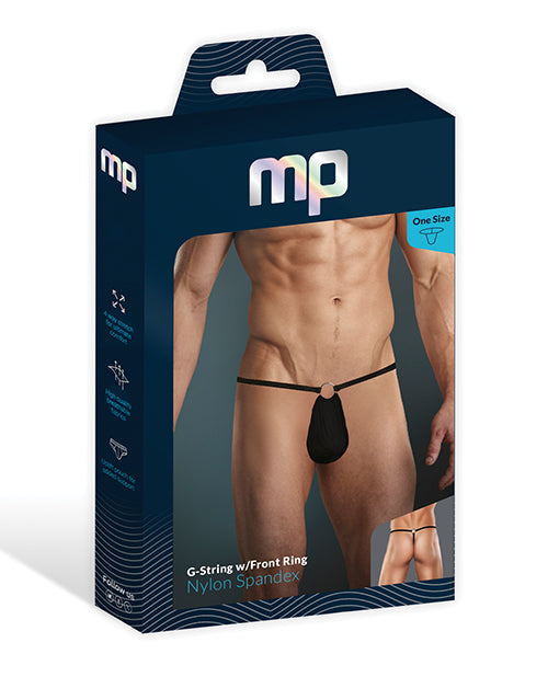 Male Power G-String with Front Ring — Black, One Size
