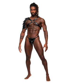 Aquarius PU Leather Chest Harness w/Half Sleeve Black O/S by Male Power