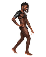 Male Power Aquarius PU Leather Chest Harness w/ Half Sleeve — Black, One Size