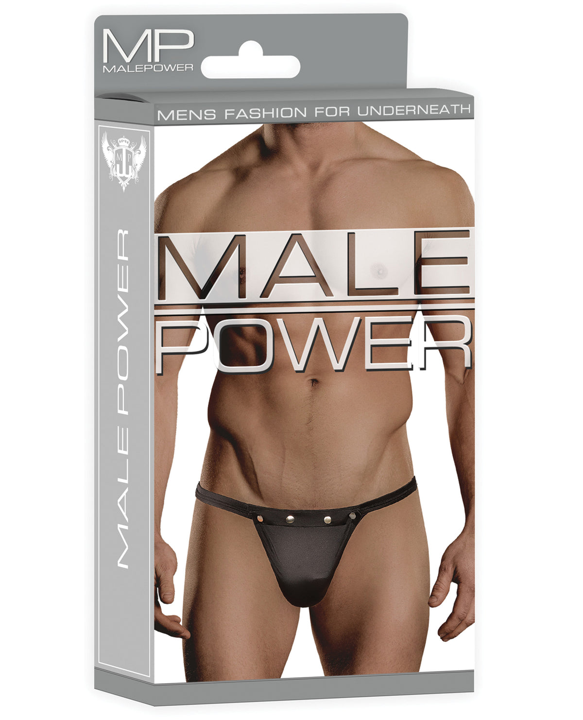 Male Power Rip-Off Thong with Studs — Black, L/XL (36–42 in)