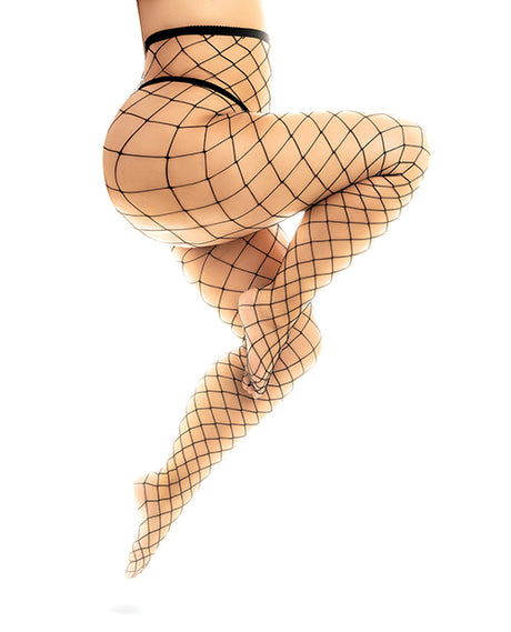 Mapale Fenced Net Pantyhose — Black, One Size Plus