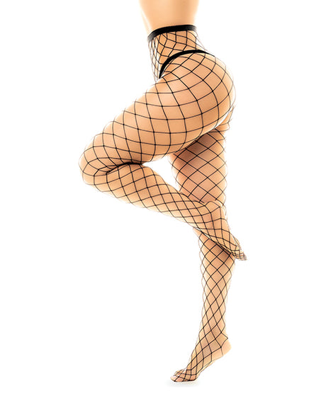 Mapale Fenced Net Pantyhose — Black, One Size