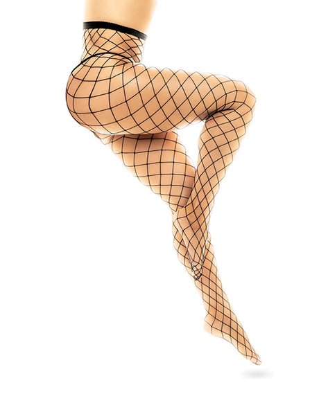 Mapale Fenced Net Pantyhose — Black, One Size