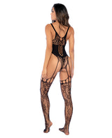 Floral Cincher Fishnet Body Stocking (Thong not Included) - Black O/S by Mapale