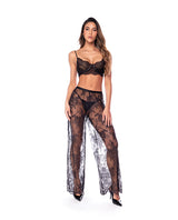 Underwire Lace Bra, Lace Wide Leg Pants, & Thong 3 pc Set - Black MD by Mapale