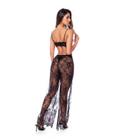 Underwire Lace Bra, Lace Wide Leg Pants, & Thong 3 pc Set - Black MD by Mapale