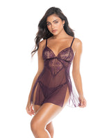 Lace and Mesh Baby Doll w/Thong - Mulberry XL by Mapale
